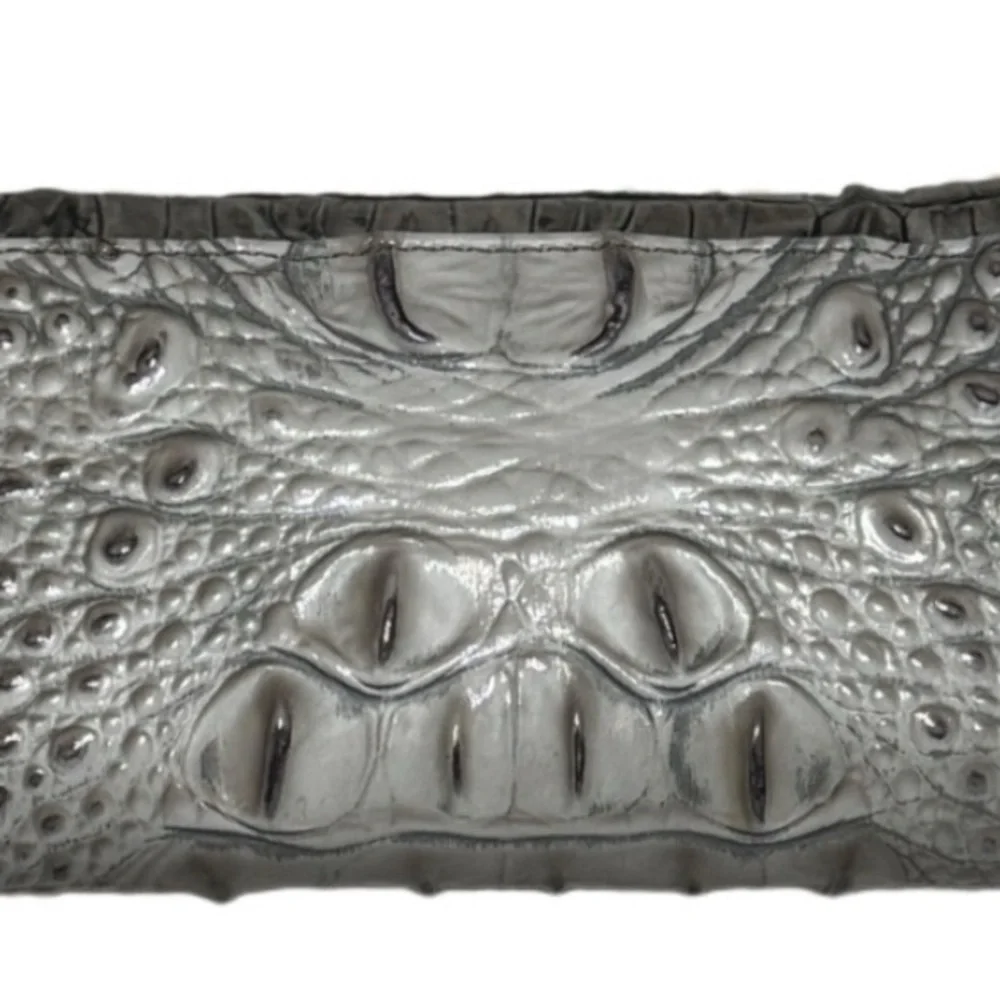 Elegant Brahmin Silver Crocodile Embossed Satchel and Wallet Set